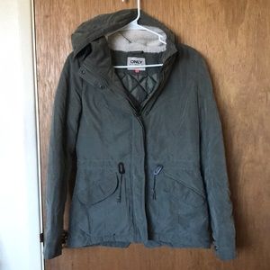 Olive green parka with detachable fur